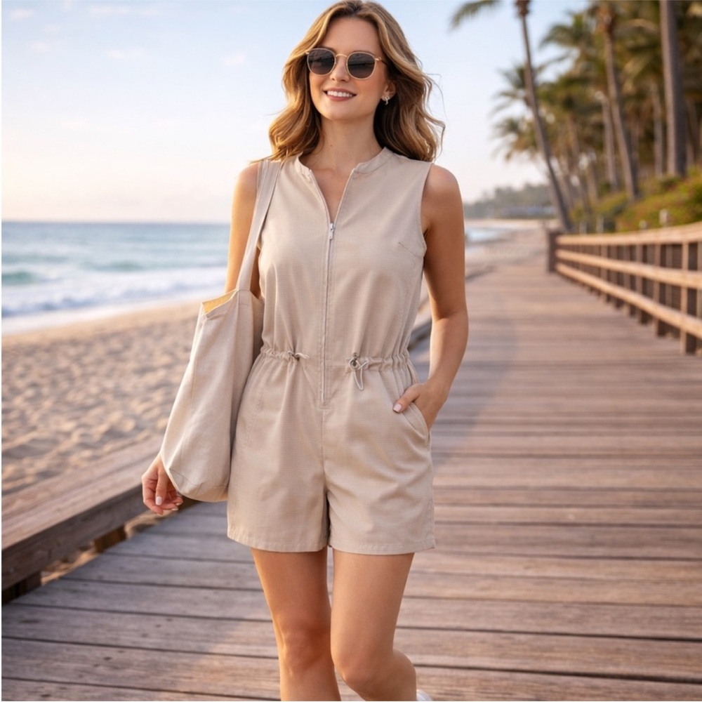 Lightweight Quick Dry Sleeveless Romper w Adjustable Drawcord Waist Sz Medium